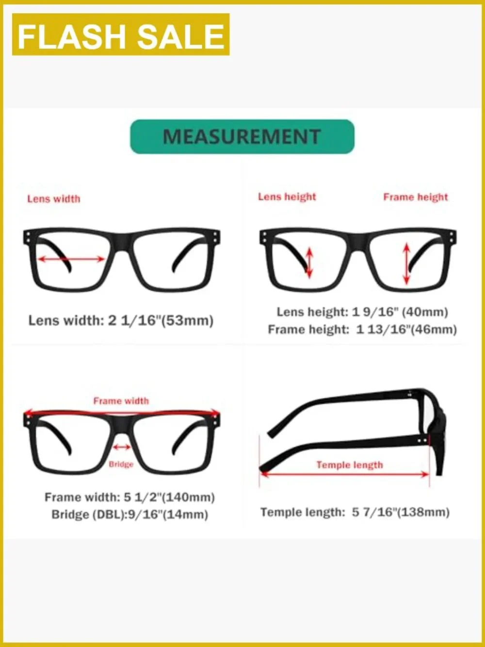 Oversized Square Reading Glasses with Spring Hinge Full Rim